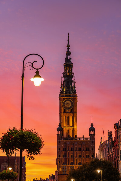 Main Town Hall In Gdansk At Twilight Picture Board by Artur Bogacki