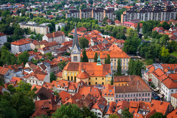 Ljubljana Cityscape With St James Church Picture Board by Artur Bogacki