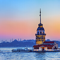 Buy canvas prints of Maiden Tower In Istanbul At Dusk by Artur Bogacki