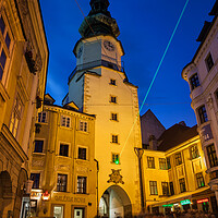 Buy canvas prints of Michael Gate and Tower at Night in Bratislava by Artur Bogacki
