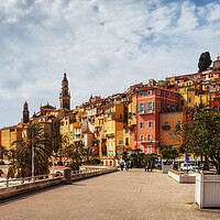 Buy canvas prints of Menton Old Town Skyline On French Riviera by Artur Bogacki
