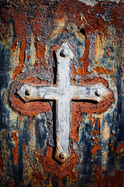 Old Cross On Rusty Wall Picture Board by Artur Bogacki