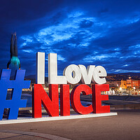 Buy canvas prints of I Love Nice Sign in Nice City at Night by Artur Bogacki