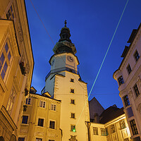Buy canvas prints of  Michael Tower And Gate At Night In Bratislava by Artur Bogacki