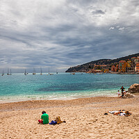 Buy canvas prints of Beach and Sea Bay in Villefranche sur Mer in France by Artur Bogacki
