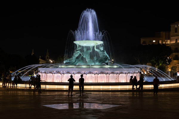 Triton Fountain Illuminated at Night in Valletta Picture Board by Artur Bogacki