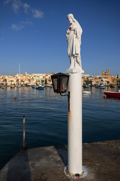 Statue of Jesus at Sea Harbor in Malta Picture Board by Artur Bogacki
