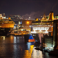 Buy canvas prints of Cruise Ships in Grand Harbour at Night in Malta by Artur Bogacki