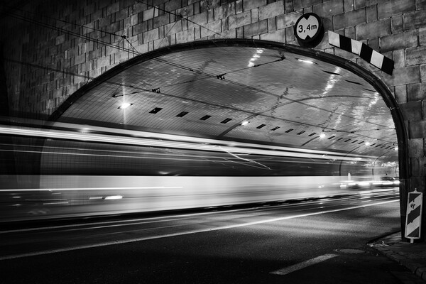 Night Traffic Light Trails In Tunnel Picture Board by Artur Bogacki