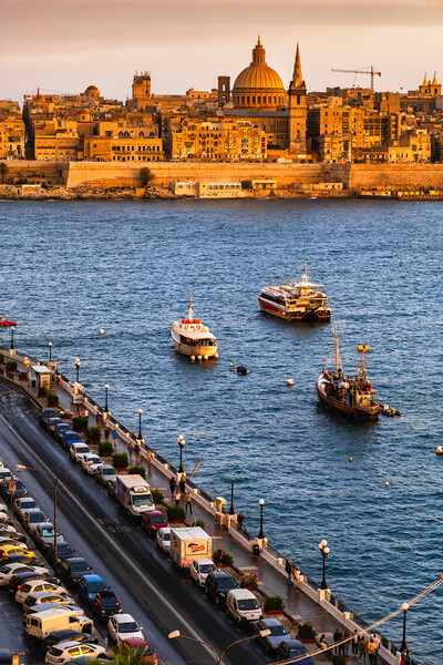 Valletta and Marsamxett Harbour in Malta at Sunset Picture Board by Artur Bogacki