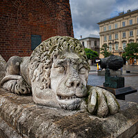 Buy canvas prints of Guardian Lion Stone Sculpture in Krakow by Artur Bogacki