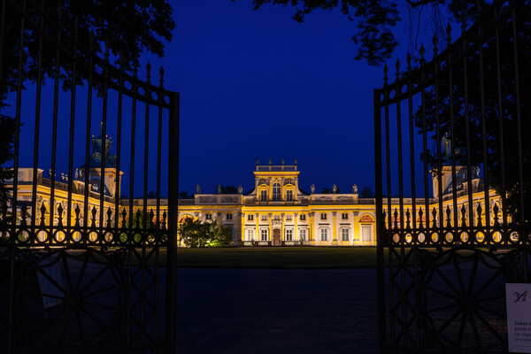 Main Gate to Wilanow Palace in Warsaw at Night Picture Board by Artur Bogacki