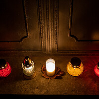 Buy canvas prints of Cemetery Candle Lights At The Old Tomb Doors by Artur Bogacki