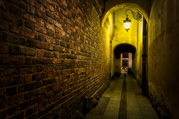 Narrow Alley At Night In Old Town In Warsaw Picture Board by Artur Bogacki