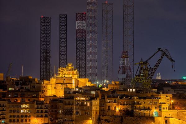 Senglea City Skyline At Night In Malta Picture Board by Artur Bogacki