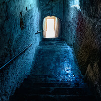 Buy canvas prints of Mysterious Gloomy Passage With Stairs Carved In Stone by Artur Bogacki