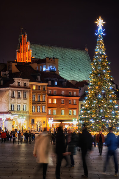 Christmas Night in Old Town of Warsaw City in Poland Picture Board by Artur Bogacki