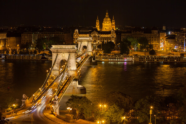 Szechenyi Chain Bridge in Budapest by Night Picture Board by Artur Bogacki