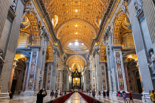 St Peter Basilica Interior In Vatican Picture Board by Artur Bogacki