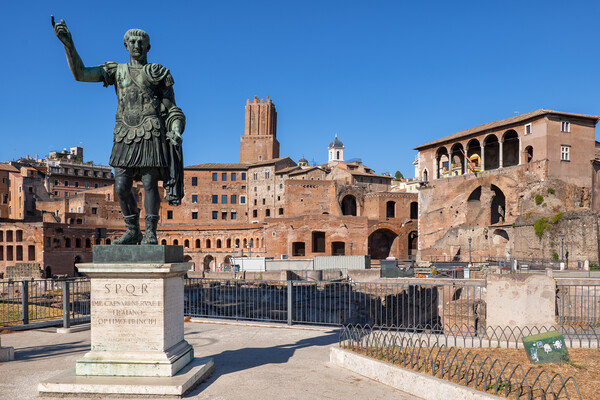 Emperor Trajan Statue And Forum In Rome Picture Board by Artur Bogacki