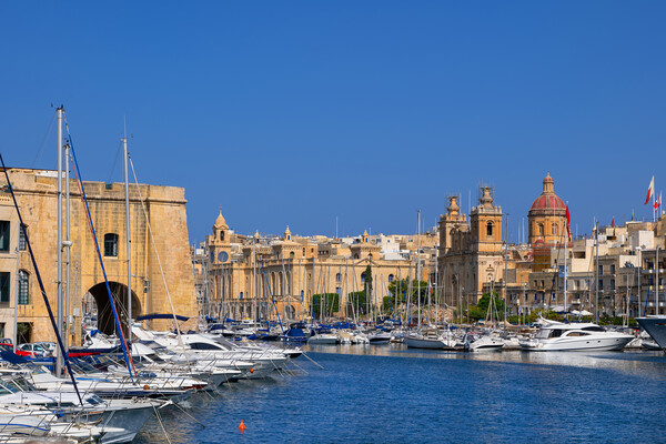 Birgu Skyline And Vittoriosa Yacht Marina In Malta Picture Board by Artur Bogacki