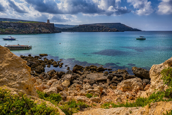 Rocky Shore of Golden Bay in Malta Picture Board by Artur Bogacki