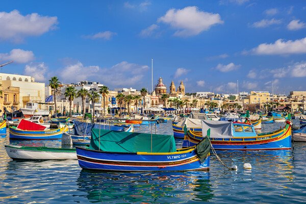 Marsaxlokk Harbor And Skyline In Malta Picture Board by Artur Bogacki