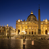 Buy canvas prints of St Peter Basilica And Square In Vatican At Night by Artur Bogacki