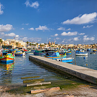Buy canvas prints of Marsaxlokk Fishing Village Harbor In Malta by Artur Bogacki