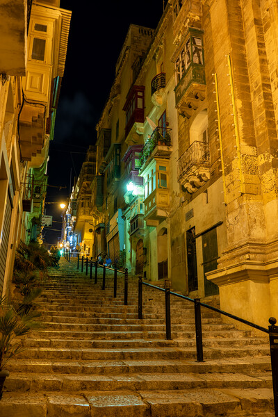St John Street At Night In Valletta Malta Picture Board by Artur Bogacki