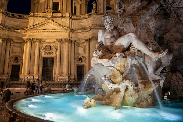 Fiumi Fountain By Night In Rome Picture Board by Artur Bogacki