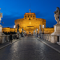 Buy canvas prints of Castel Sant Angelo And Bridge In Rome At Night by Artur Bogacki