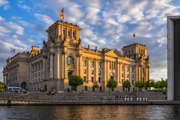 Reichstag Building At Sunset In Berlin Picture Board by Artur Bogacki