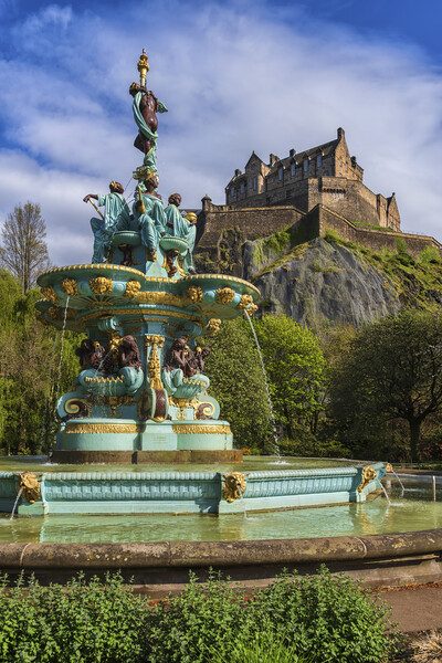 Ross Fountain And Edinburgh Castle In Scotland Picture Board by Artur Bogacki