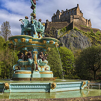 Buy canvas prints of Ross Fountain And Edinburgh Castle In Scotland by Artur Bogacki