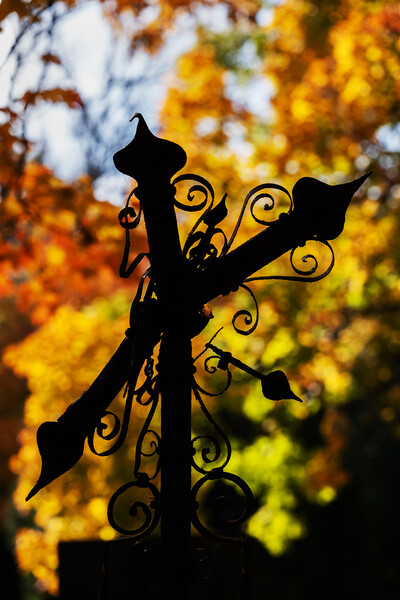 Broken Cross Silhouette In Autumn Picture Board by Artur Bogacki
