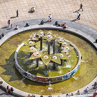 Buy canvas prints of Alexanderplatz Fountain In Berlin Aerial View by Artur Bogacki