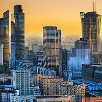 Buy canvas prints of Warsaw City Downtown At Sunset by Artur Bogacki