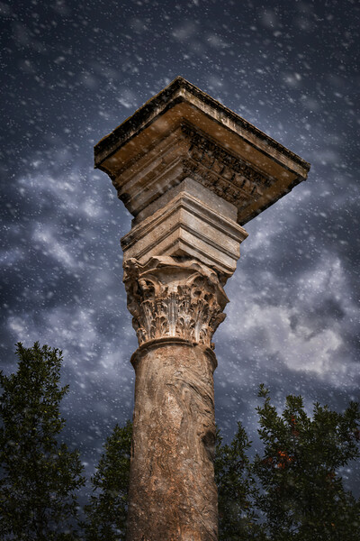 Ancient Corinthian Column Against Stormy Sky Picture Board by Artur Bogacki