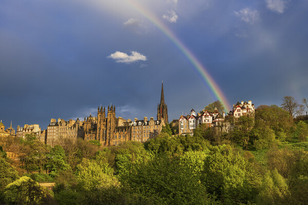 Edinburgh Old Town With Rainbow In The Sky Picture Board by Artur Bogacki