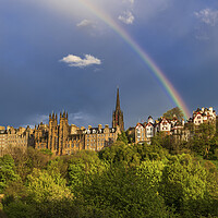 Buy canvas prints of Edinburgh Old Town With Rainbow In The Sky by Artur Bogacki