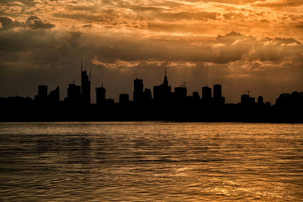 Warsaw Skyline At Golden Hour Picture Board by Artur Bogacki