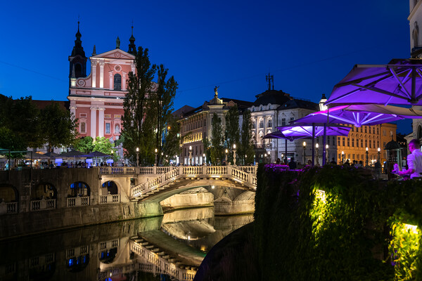 Ljubljana by Night in Slovenia Picture Board by Artur Bogacki