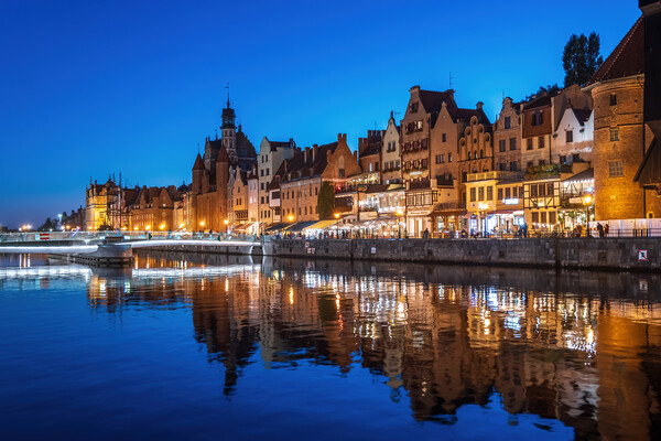 Historic Skyline Of Gdansk Old Town By Night Picture Board by Artur Bogacki