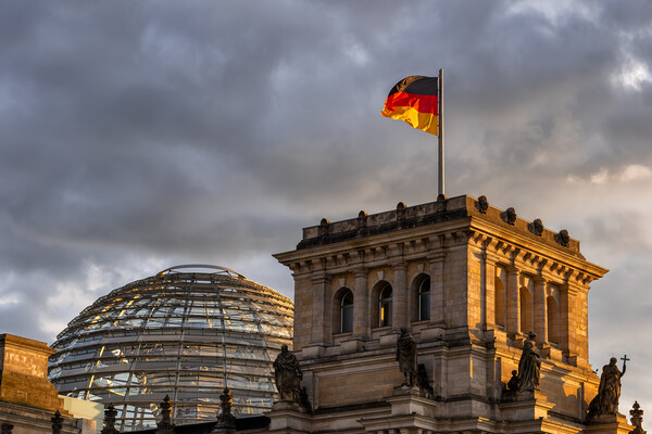 Reichstag Dome And Flag Of Germany In Berlin Picture Board by Artur Bogacki