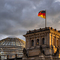Buy canvas prints of Reichstag Dome And Flag Of Germany In Berlin by Artur Bogacki