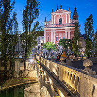 Buy canvas prints of Ljubljana By Night From Trible Bridge by Artur Bogacki