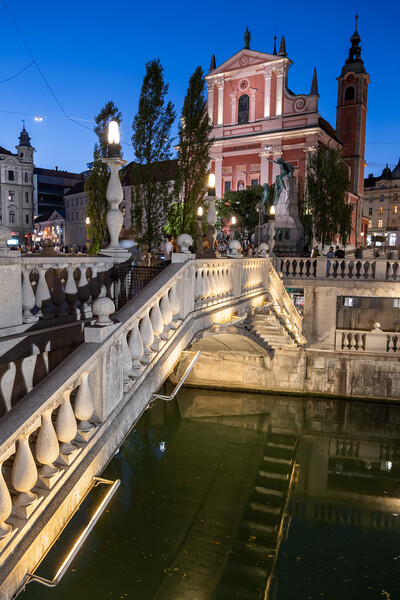 Triple Bridge And Franciscan Church In Ljubljana Picture Board by Artur Bogacki