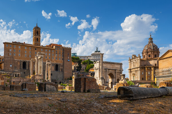 Roman Forum Skyline In Rome At Sunset Picture Board by Artur Bogacki