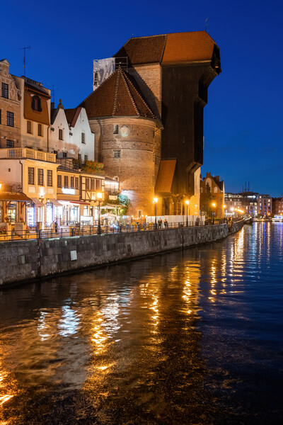 Old Town Of Gdansk By Night River View Picture Board by Artur Bogacki